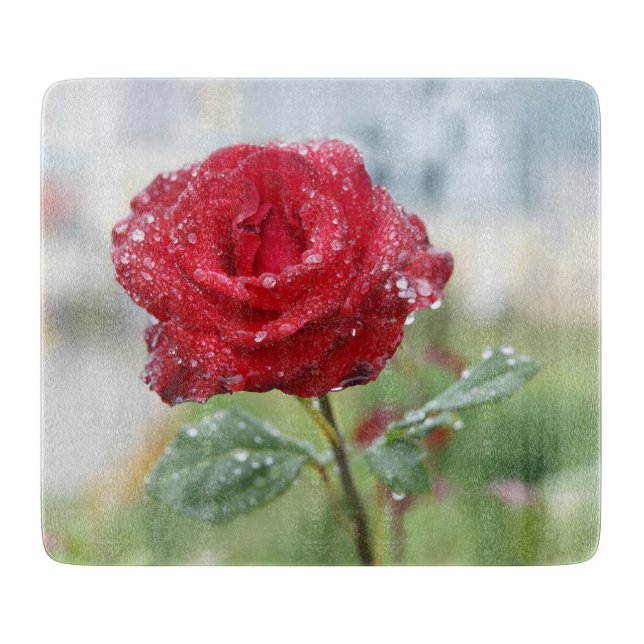 Rose in raindrops cutting board (Front)
