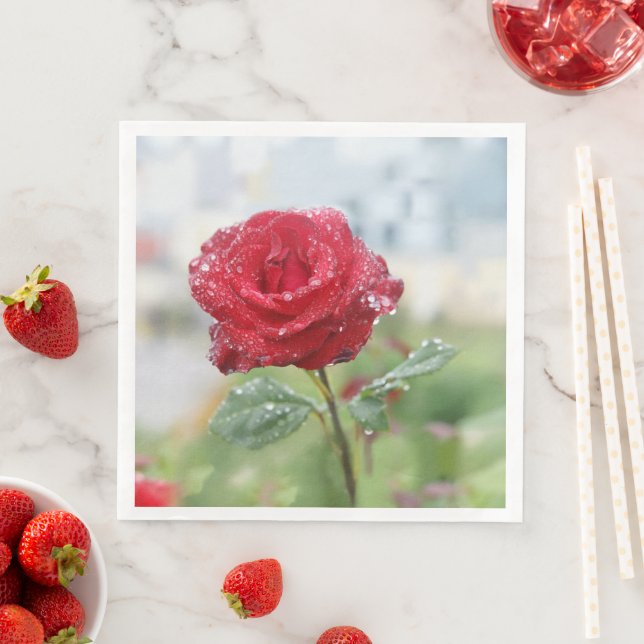 Rose in raindrops   napkin (Insitu)