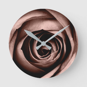 Rose in Sepia Round Clock