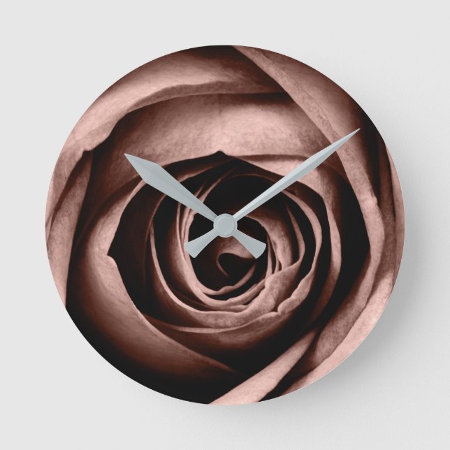 Rose in Sepia Round Clock (Front)