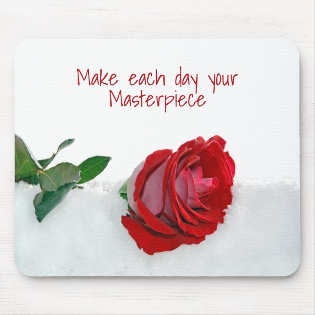 rose in snow with quote mouse mat (Front)