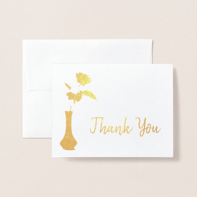 Rose In Vase Wedding Thank You  Foil Card (Front With Envelope)