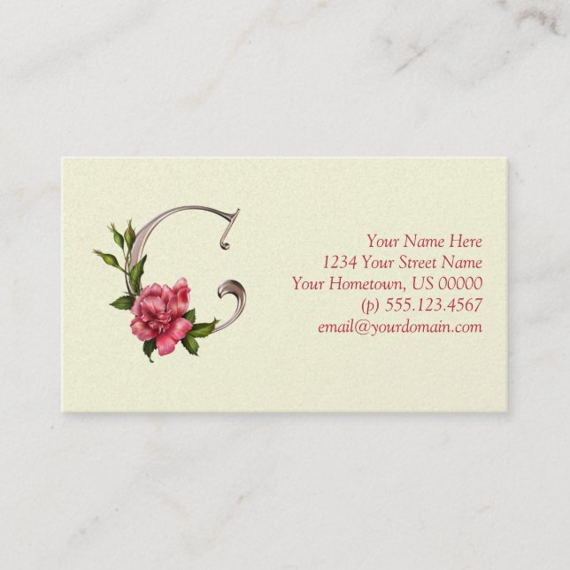 Rose Initial C Pearlized Monogram Business Card (Front)