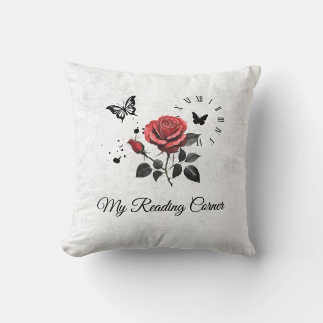 Rose, Ink & Time Personalised Throw Pillow (Front)