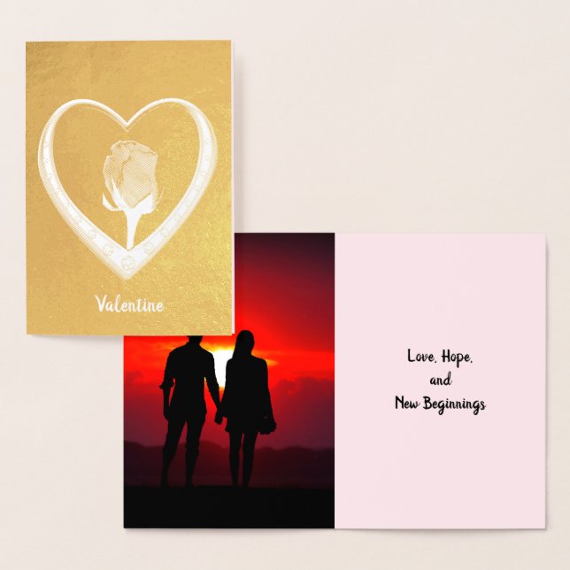 Rose inside Heart Valentine, Add Photo and Quote Foil Card (Display)