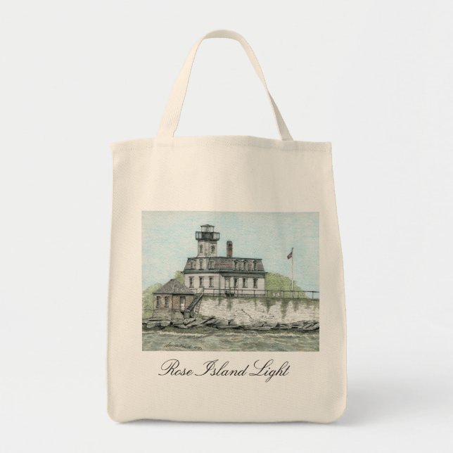 ROSE ISLAND LIGHT NEWPORT RI TOTE BAG (Front)