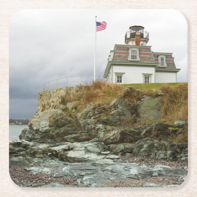 Rose Island Lighthouse Square Paper Coaster (Front)