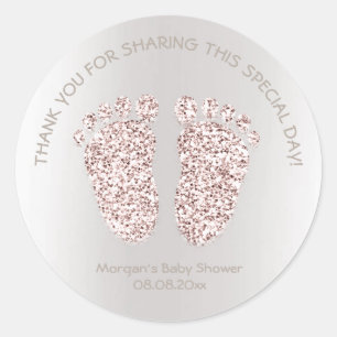 Rose Ivory Glitter Feet Baby Shower Favour Thank Classic Round Sticker