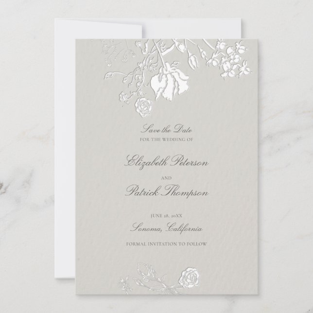 Rose Ivory Sonnet Formal Classic Ethereal Wedding Save The Date (Front)