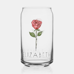 ROSE June Birth Flower Custom Name Can Glass