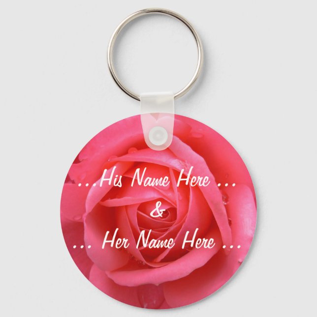 Rose Key Chains Custom Pink Red Flower Gifts (Front)