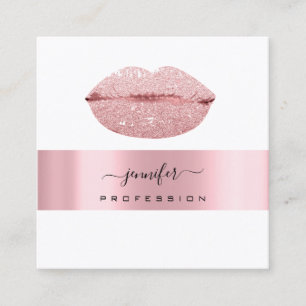 Rose KISS LIPS Makeup Artist White Girly Square Business Card