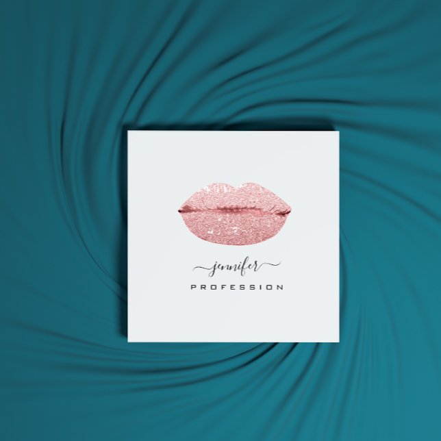 Rose KISS LIPS Makeup Artist White Social Media Square Business Card (Rose KISS LIPS Makeup Artist White Social Media Square Business Card)