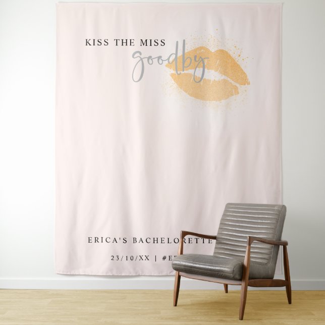 Rose Kiss The Miss Bachelorette Party Photo Booth Tapestry (In Situ)