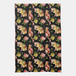 Rose Kitties Vintage Floral Kitchen Towel