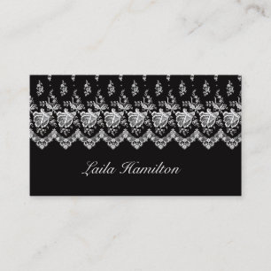 Rose Lace Business Card (Black) Landscape