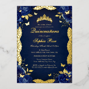 Rose Lace Butterfly Navy Quinceanera Birthday