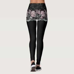 Rose Lace Girdle Shorts on Black Leggings