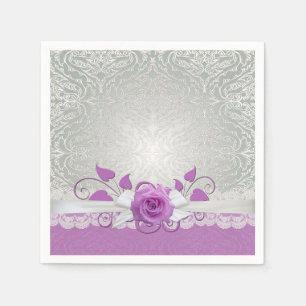 Rose Lace Silver/Purple Damask Napkins
