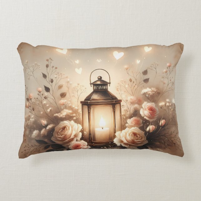 Rose Lantern Glow Bouquet Decorative Cushion (Front)