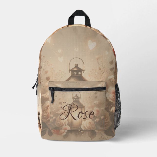 Rose Lantern Glow Bouquet Printed Backpack (Front)