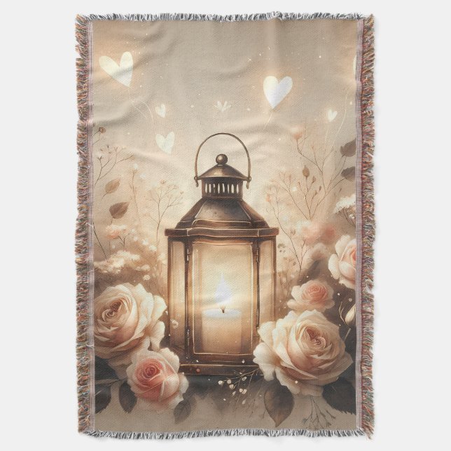 Rose Lantern Glow Bouquet Throw Blanket (Front Vertical)