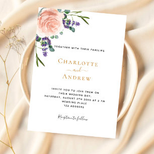 Rose lavender floral greenery luxury wedding invitation