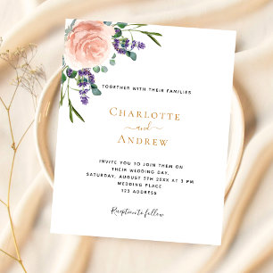 Rose lavender floral greenery wedding invitation
