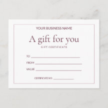 Rose Ledger Write-In Business Gift Certificate