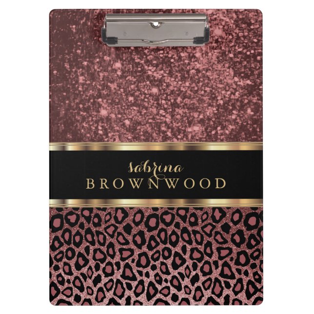 Rose Leopard Skin Pattern and Rose Glitter Clipboard (Front)
