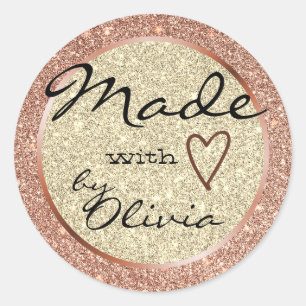 Rose Light Gold Glitter Made with Love Heart Glam Classic Round Sticker