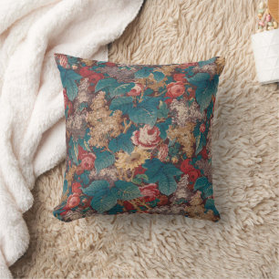 Rose, Lilac, Large Leaves Pattern Vintage Garden Cushion
