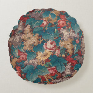 Rose, Lilac, Large Leaves Pattern Vintage Garden Round Cushion
