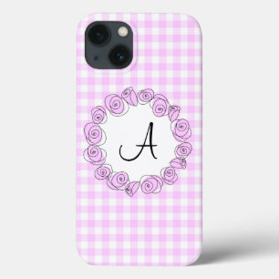 Rose Lilac Monogram check iPad Mini case vertical