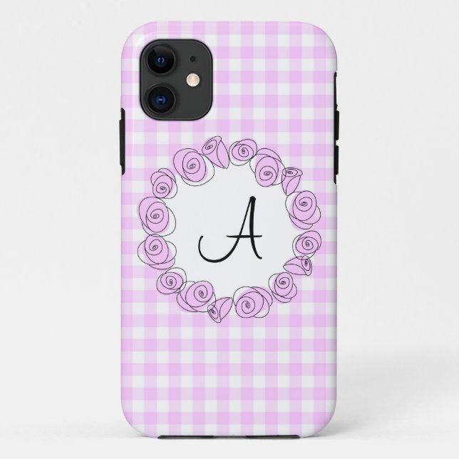 Rose Lilac Monogram Check iPhone case vertical (Back)
