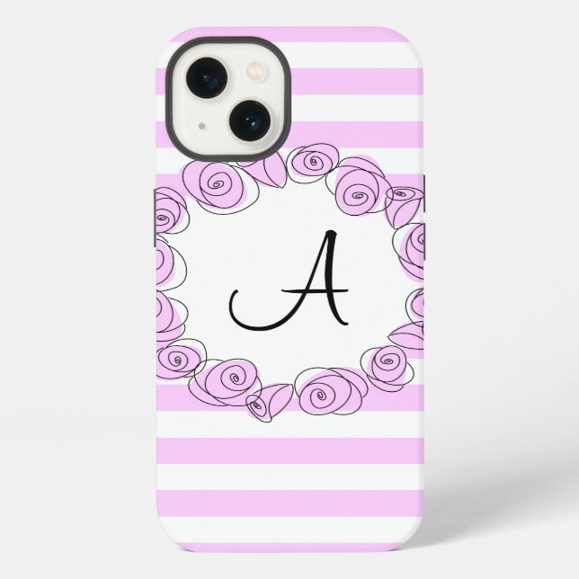 Rose Lilac Monogram stripe iPad case vertical (Back)