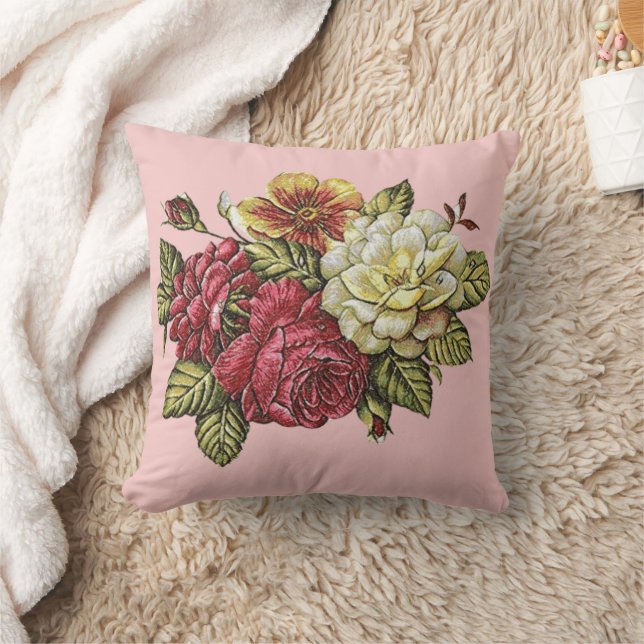 Rose Lily Flowers Floral Pink Cushion (Blanket)