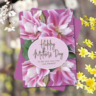 Rose Lily Flowers Happy Mothers Day Card