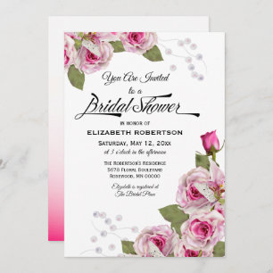 Rose Lily Pearl Pink Bridal Shower Invitation