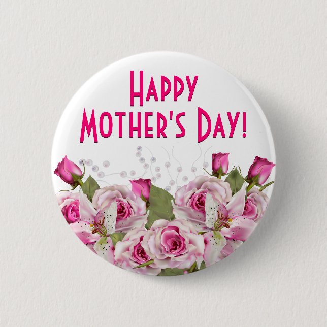 Rose Lily Pearl Pink Mother's Day 6 Cm Round Badge (Front)