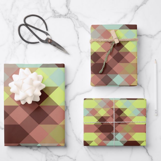 rose, lime, yellow and coffee bean geometric wrapping paper sheet (Front)