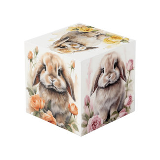 Rose Lop Eared Bunny Rabbits Cube