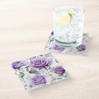 Rose Lovers Violet Glass Coaster