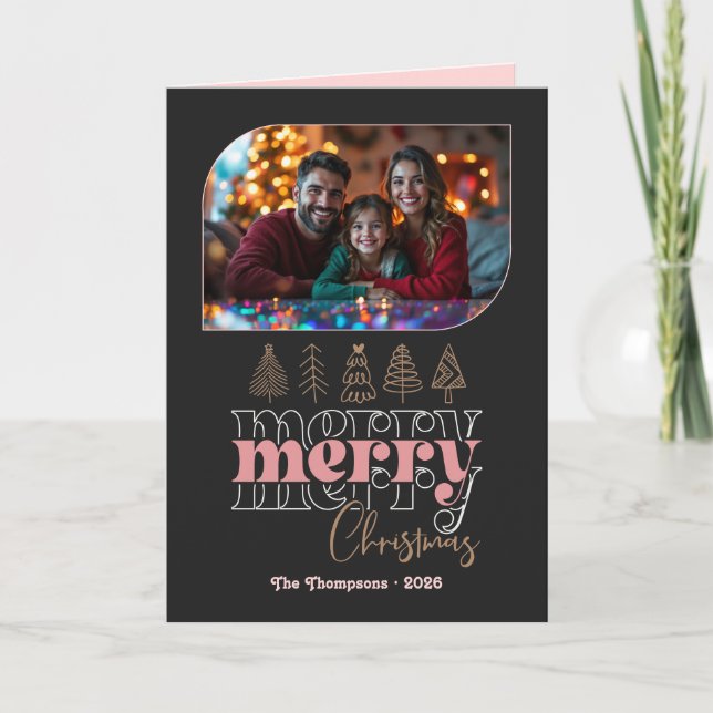 Rose Luxe Hand Drawn Merry Christmas Photo Holiday Card (Front)