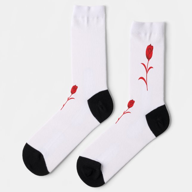 Rose Madder, Lava Red, floral Design Socks (Left)