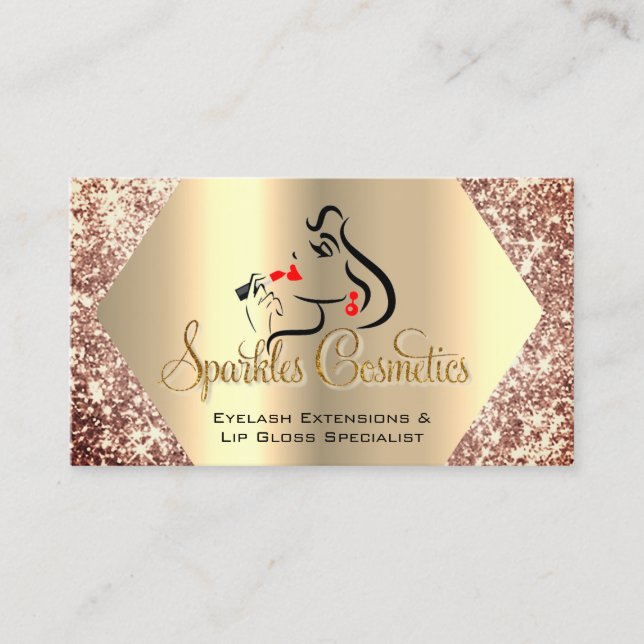 Rose Makeup Eyelash Extensions Lip Gloss Logo Business Card (Front)