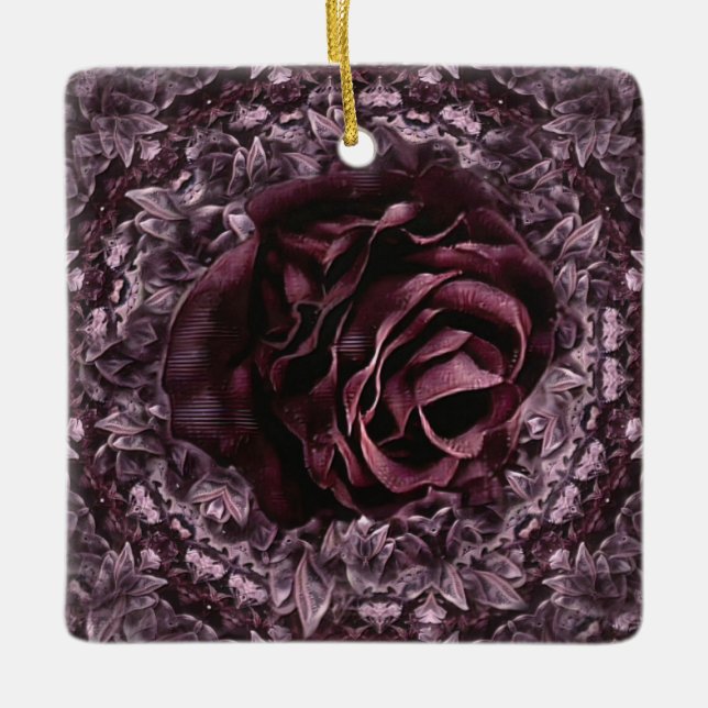 Rose Mandala  Ceramic Ornament (Front)