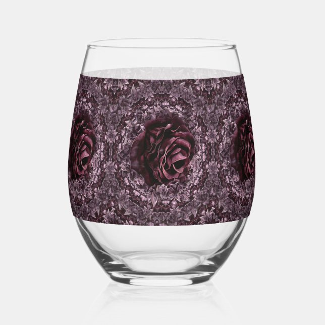 Rose Mandala Drinkware Set Stemless Wine Glass (Front)