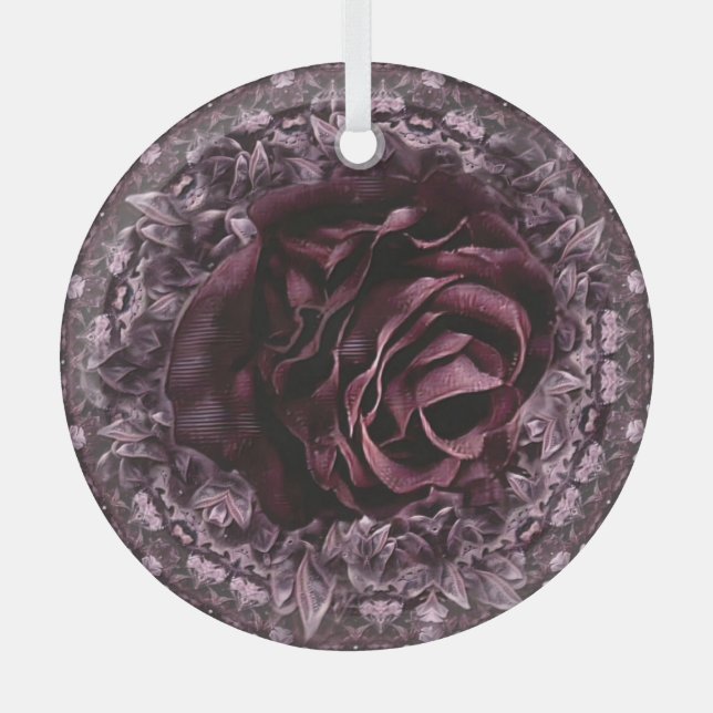 Rose Mandala  Glass Tree Decoration (Front)