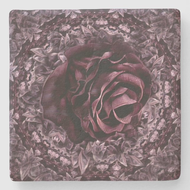 Rose Mandala  Stone Coaster (Front)